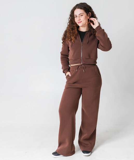 Image_Calça Moletom Wide Leg Feminina Marisa Marrom