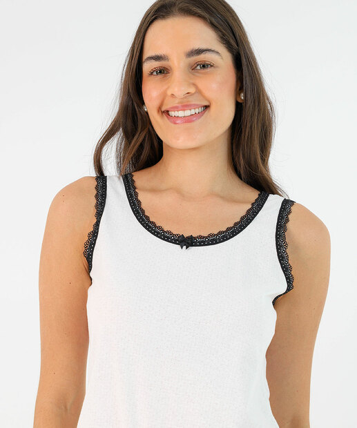 Pijama Feminino Recorte Renda Marisa Off White