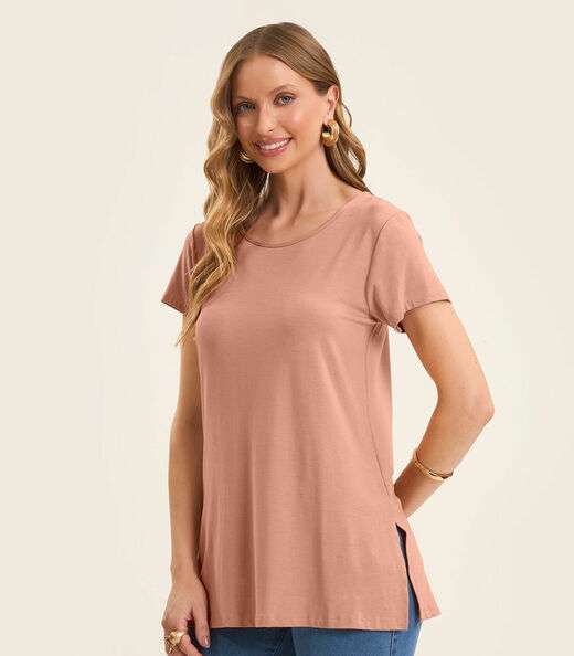 Blusa Básica Alongada Feminina Rovitex Marrom