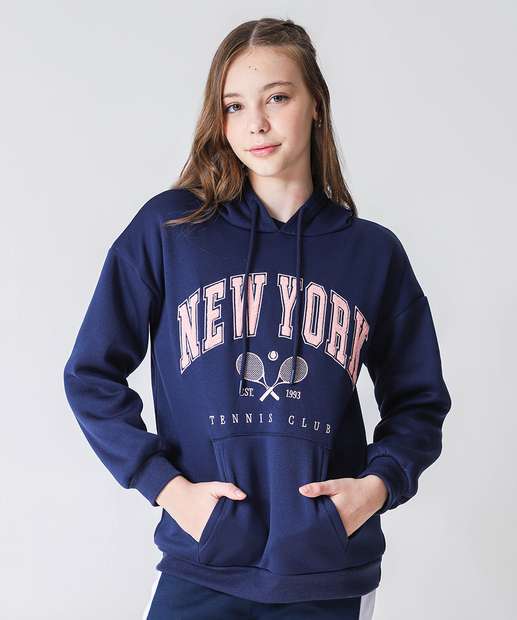 Blusão Juvenil Moletom Oversized Marisa Tam 10 a 16 Azul