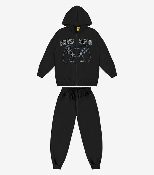 Conjunto Jaqueta Capuz e Calça Moletom Rovi Kids Preto