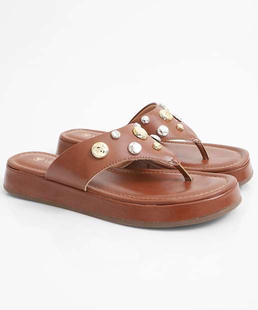 Tamanco Feminino Flatform Tachas Via Uno Caramelo