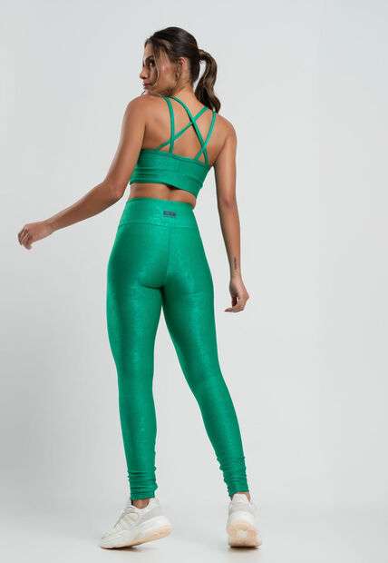 Calça Legging Suplex Canelada Brilho Básica Verde Salvatore Fashion