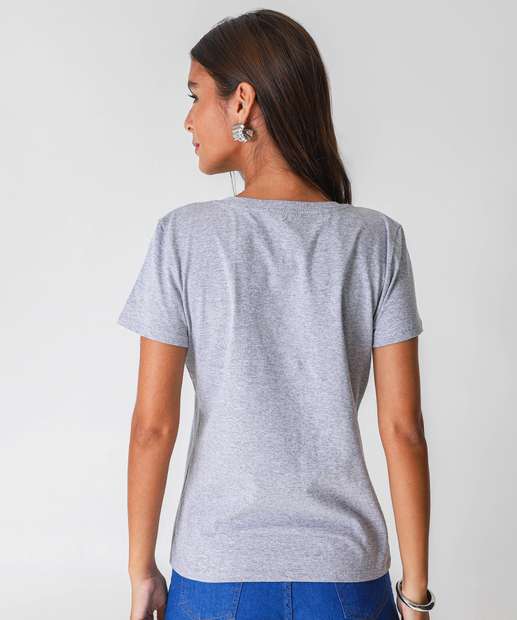 Blusa Feminina Estampa Stitch Manga Curta Disney Cinza