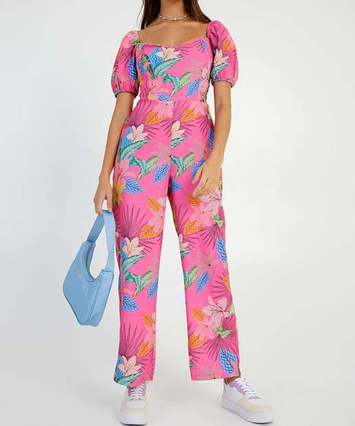Macacão Feminino Pantalona Estampa Tropical Marisa 