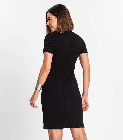 Vestido Feminino Em Ribana Canelada Rovitex Preto