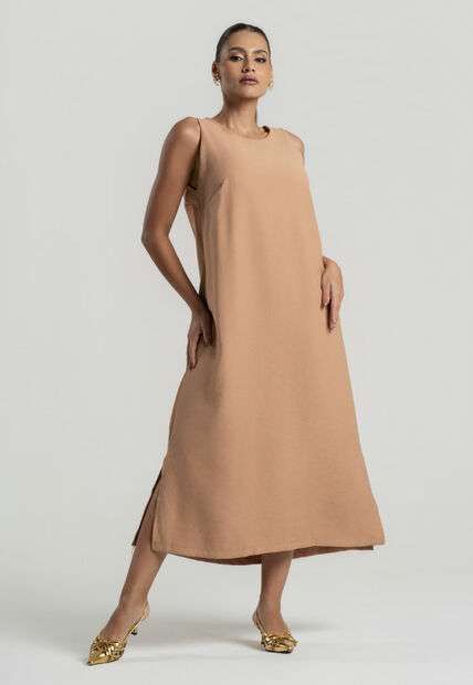 Image_Vestido Midi Alfaiataria Marrant Regata Com Fendas e Bolsos Bege Salvatore