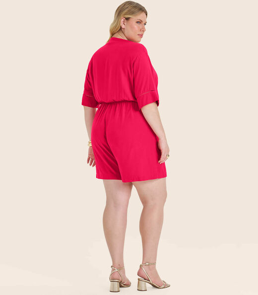 Macaquinho Feminino Plus Size Secret Glam Vermelho