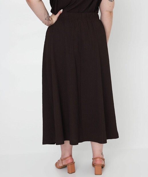 Saia Plus Size Longa Feminina Crinkle Marisa Marrom