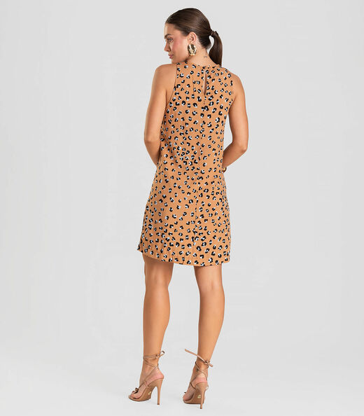 Vestido Curto Feminino Estampado Dianna Bege