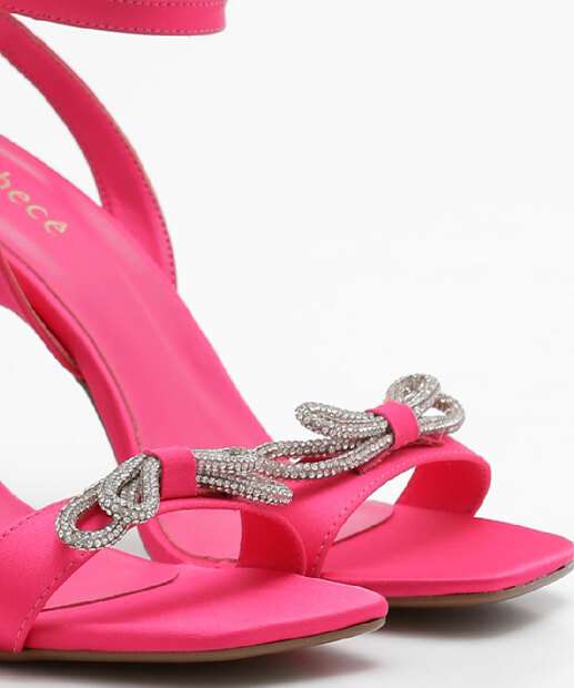 Sandália Salto Fino Feminina Laço Strass Bebecê