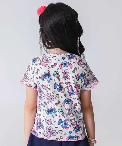 Blusa Infantil Canelada Stitch Tam 4 a 10 Off White