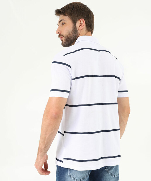 Polo Masculina Piquet Listrada Manga Curta MR Branco