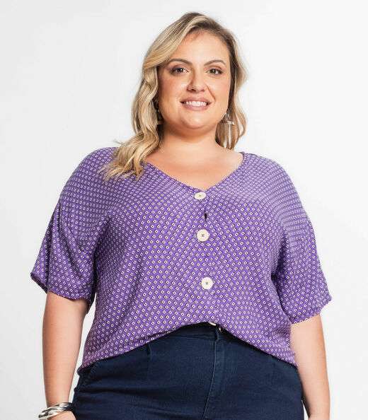 Camisa Feminina Plus Size Estampada Secret Glam Roxo