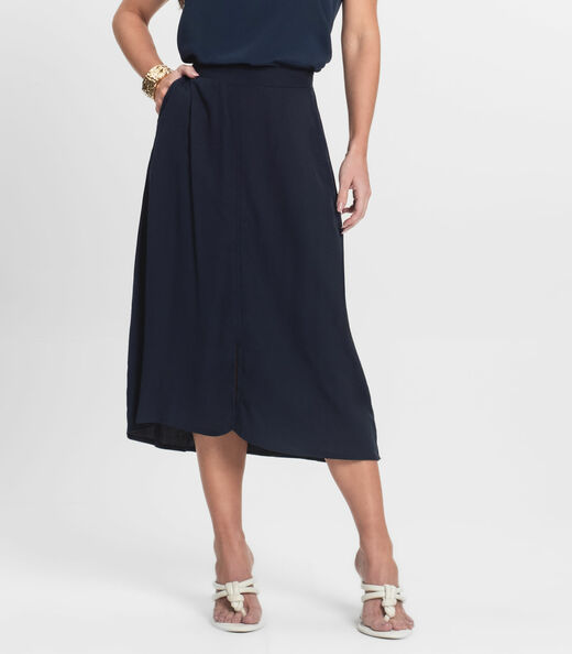 Saia Midi Feminina em Viscose Sarjada Endless Azul
