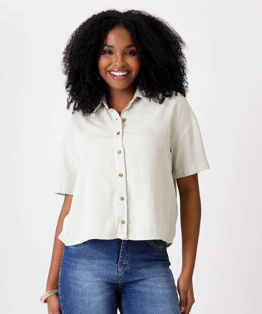 Camisa Feminina Sarja Botões Manga Curta Marisa