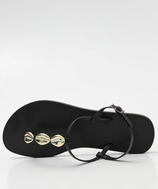 Sandália Feminina Rasteira Conchas Marisa Preto