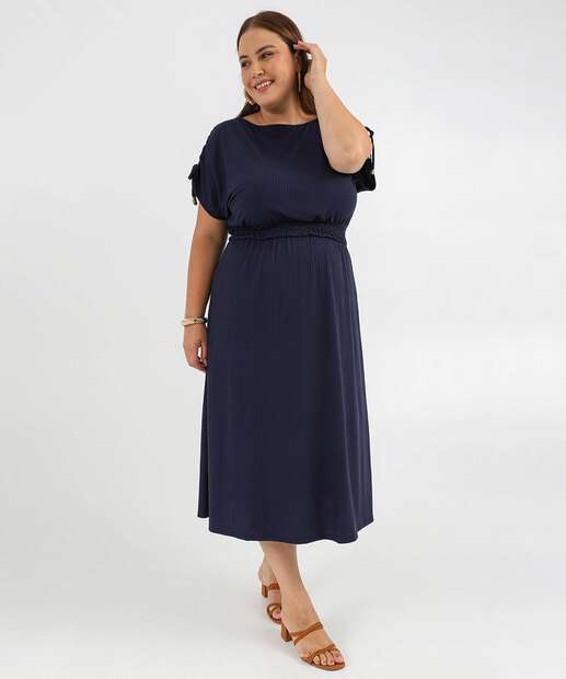 Image_Vestido Plus Size Feminino Midi Canelado Colissê Marisa Azul