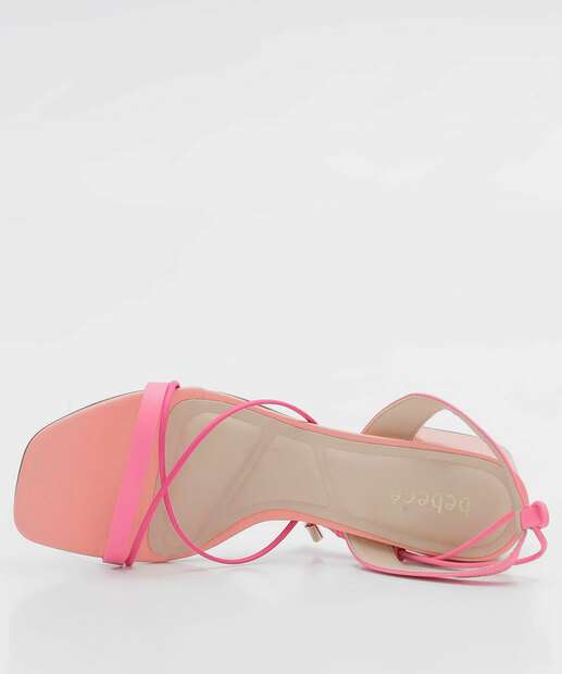 Sandália Salto Grosso Feminina Tiras Amarração Bebecê