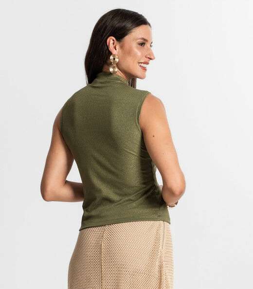 Regata Feminina Em Ribana Canelada Lurex Rovitex Verde