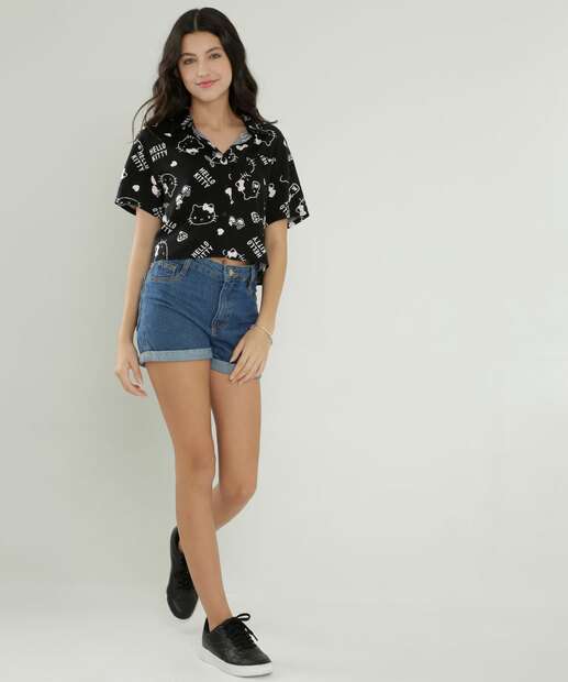 Camisa Juvenil Cropped Hello Kitty Sanrio Tam 10 a 16