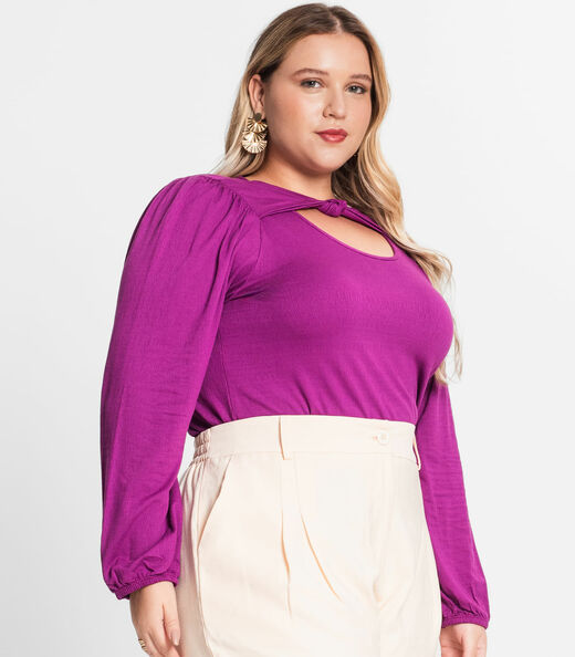 Blusa Feminina Manga Longa Plus Size Secret Glam Roxo