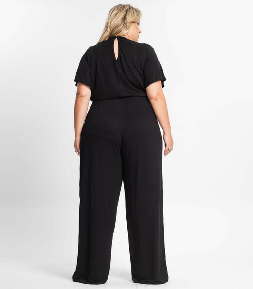 Macacão Pantalona Feminino Plus Size Secret Glam Preto