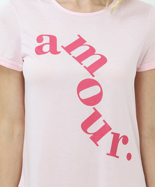 Camisola Manga Curta Estampa Frase Marisa Rosa