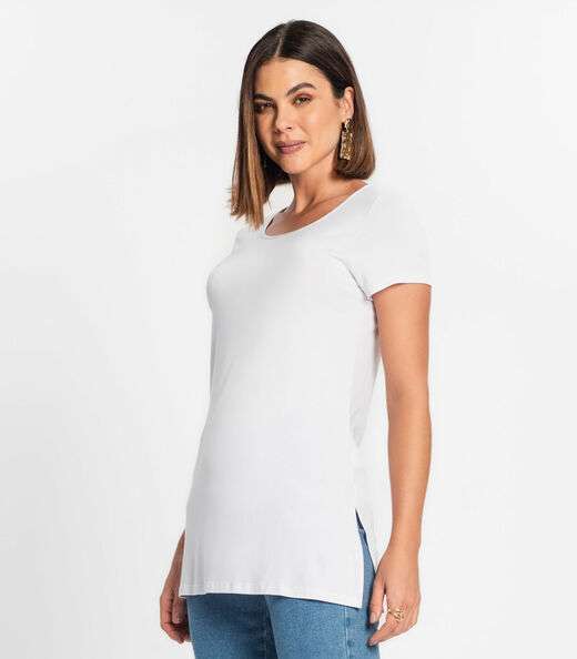 Blusa Básica Alongada Feminina Rovitex Branco