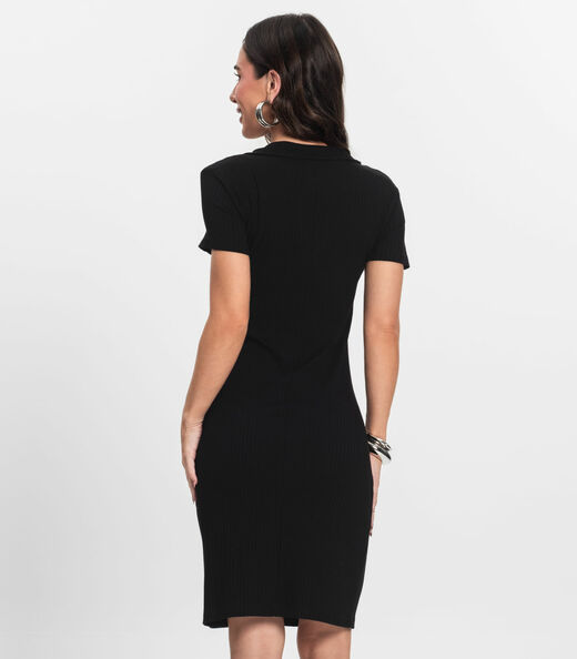 Vestido De Ribana Canelado Feminino Endless Preto