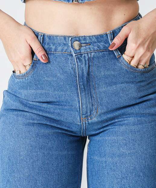 Calça Jeans Wide Leg Bolsos Feminina Marisa