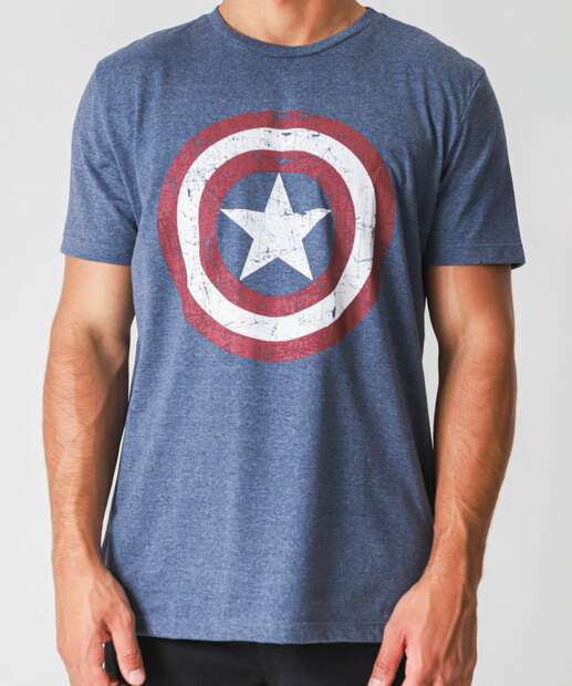 Camiseta Masculina Capitão América Manga Curta Marvel