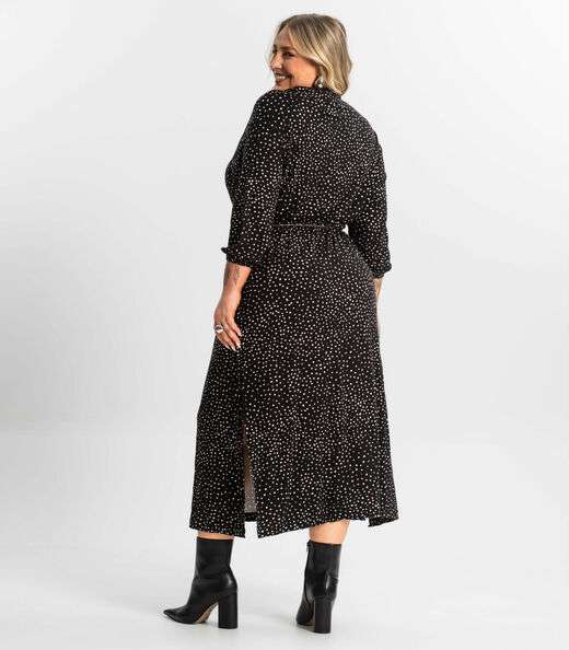 Vestido Midi Plus Manga 7/8 Secret Glam Preto