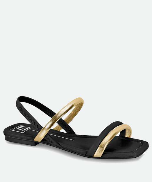 Sandália Feminina Rasteira Tiras Metalizada Moleca