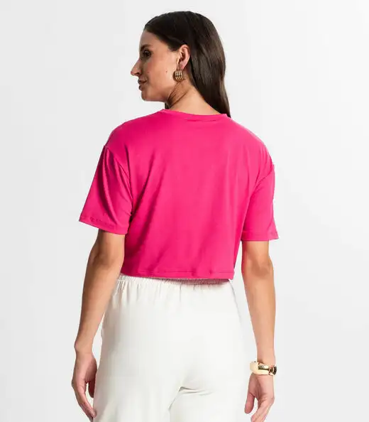 Blusa Cropped Manga Curta Rovitex Rosa