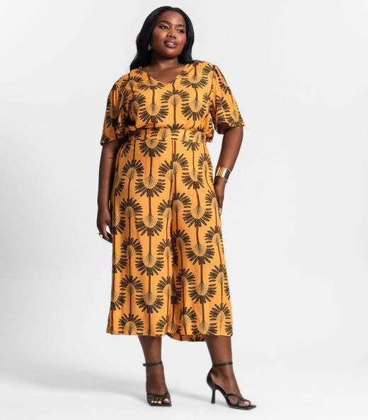 Calça Feminina Pantacourt Plus Size Secret Glam Amarelo