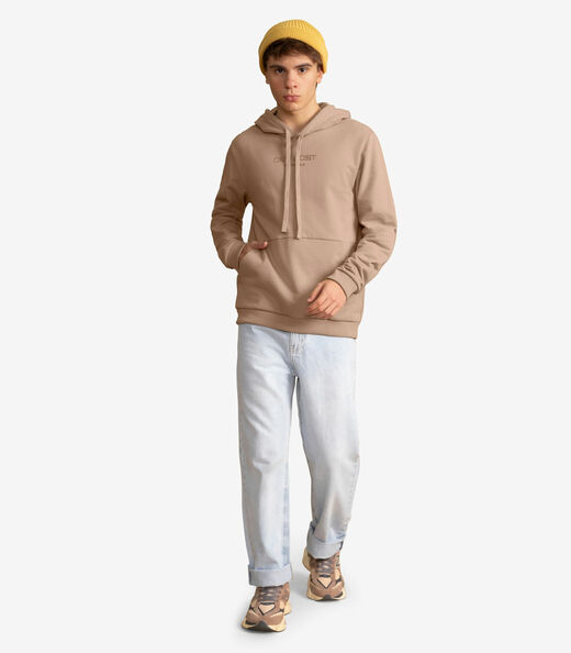 Blusão Juvenil Moletom Com Capuz e Bolsos Minty Marrom