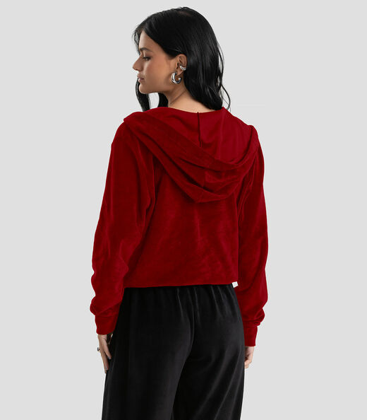 Jaqueta Feminina Plush Com Capuz Dianna Vermelho