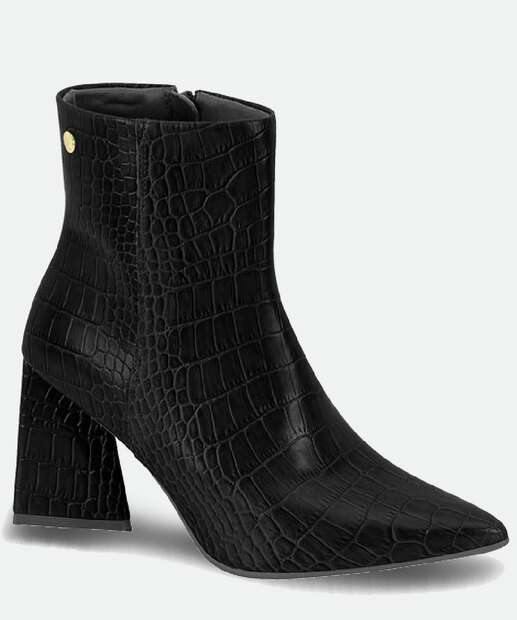Bota Feminina Cano Curto Salto Grosso Textura Croco Vizzano