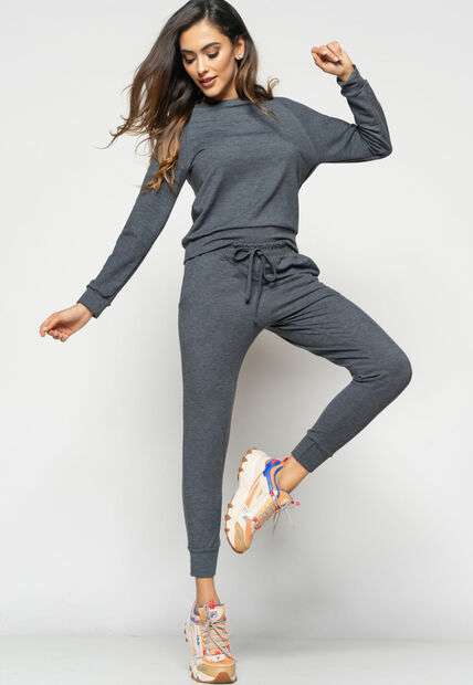 Casaco  Comfy Com Gola Canoa Moletinho Grafite