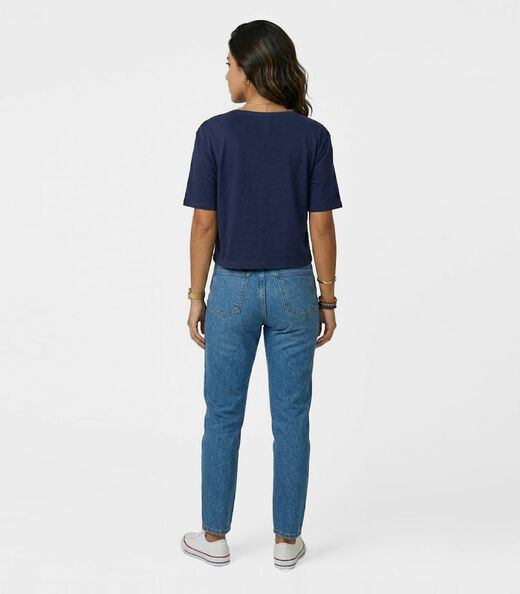 T-Shirt Cropped Feminina Com Estampa Infinita Cor Azul
