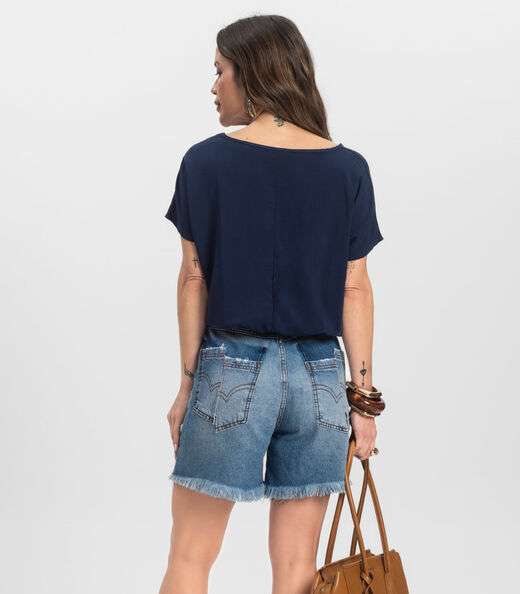 Blusa Feminina manga curta Infinita Cor Azul