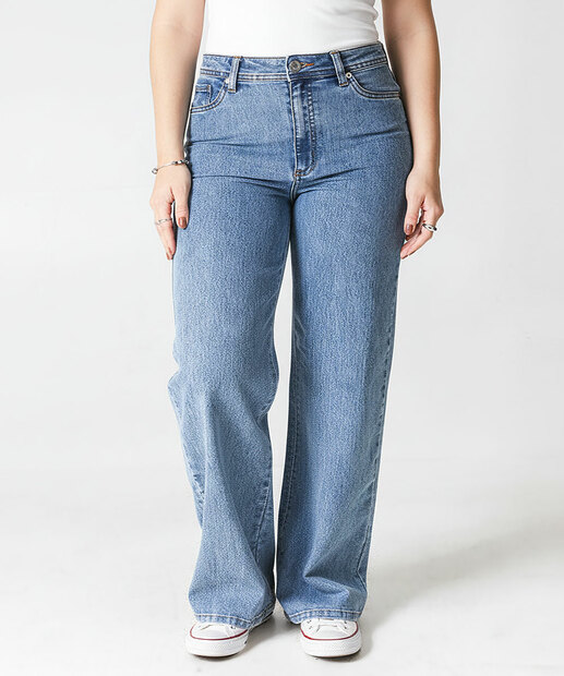Calça Feminina Wide Leg Petit Jeans Marmorizada Marisa Azul