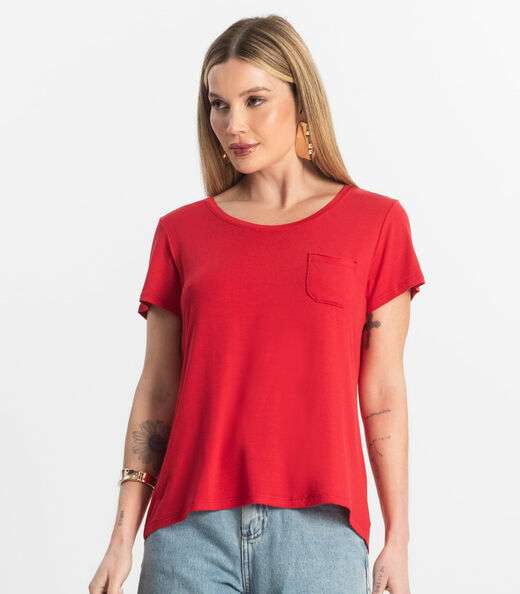 Blusa Feminina Viscotorcion Com Bolso Rovitex Vermelho
