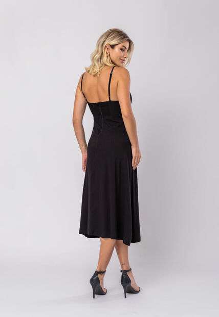 Vestido Midi Viscolinho Premium Laços Preto Salvatore