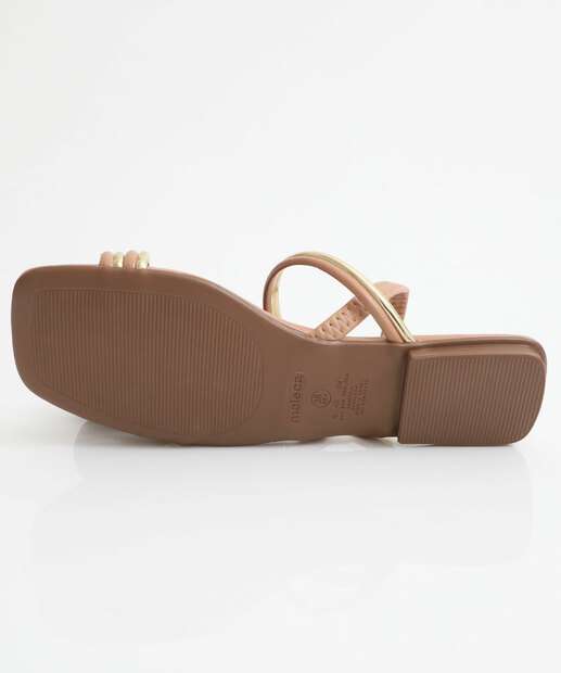 Sandália Feminina Rasteira Metalizada Moleca Bege