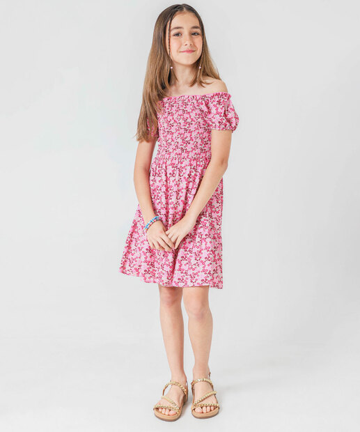 Vestido Juvenil Ciganinha Lastex Floral Marisa Tam 10 a 16 Rosa