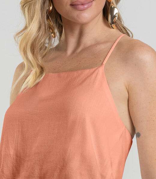 Regata Feminina em Tecido Linho Dianna Laranja