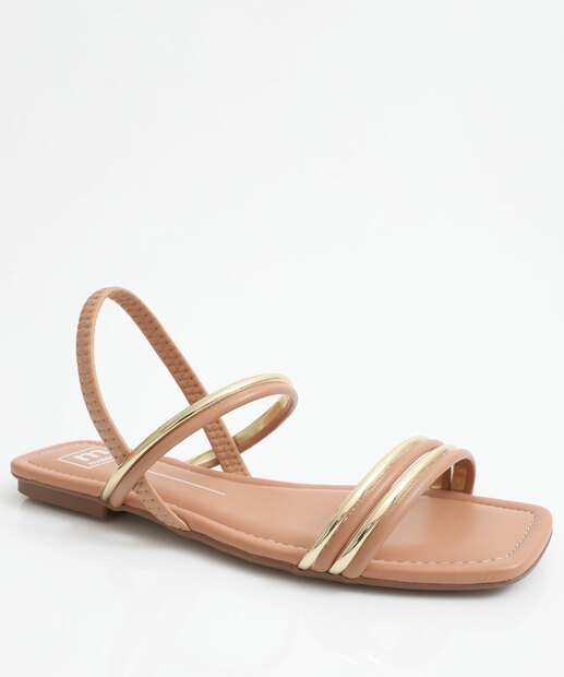 Image_Sandália Feminina Rasteira Metalizada Moleca Bege