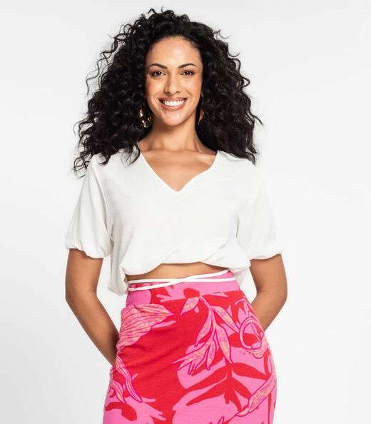 Image_Blusa Cropped Feminina Decote V Rovitex Bege